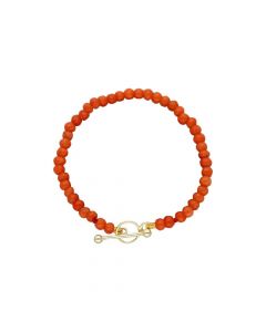 Rikkoert bloedkoralen armbandje met geelgouden kapitelstokje 13 cm.
