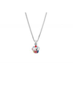 Rikkoert zilveren ketting met hanger emaille cupcake 36 - 40 cm.