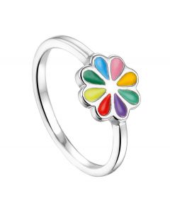 Rikkoert zilveren ring met bloem met emaille