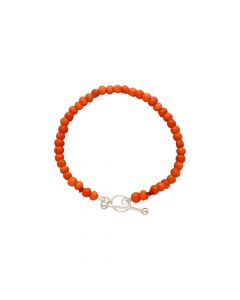 Rikkoert bloedkoralen armbandje met zilveren kapittelstokje 11 cm.