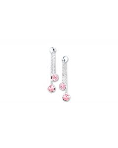 Rikkoert zilveren oorhangers met gourmet schakel en roze zirkonia's 28 mm.