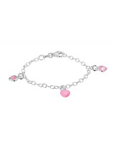 Zilveren bedelarmbandje met hartjes 13 cm.