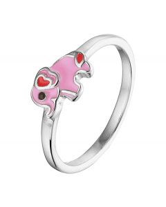 Rikkoert zilveren ring met olifant met roze emaille
