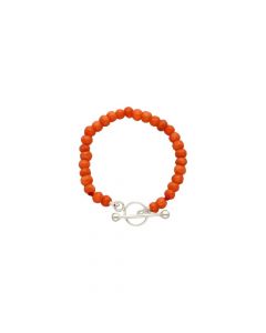 Rikkoert bloedkoralen armbandje met zilveren kapittelstokje 9 cm.