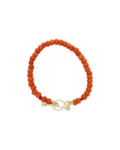 Rikkoert bloedkoralen armbandje met geelgouden kapitelstokje 11 cm.