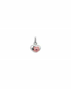 Zilveren hanger hart met roze bloemetje