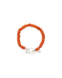 Rikkoert bloedkoralen armbandje met zilveren kapittelstokje 10 cm.