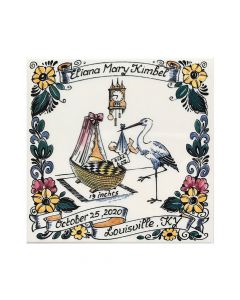 Delfts gekleurd aardewerk geboortetegeltje, 15152