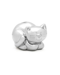 Verzilverde spaarpot poes