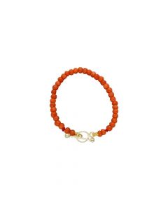 Rikkoert bloedkoralen armbandje met geelgouden kapittelstokje 9 cm.