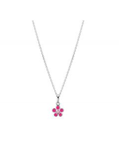 Rikkoert zilveren ketting met roze bloemetje en roze zirkonia 36 - 40 cm.