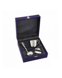 3-delig Zilveren cadeauset met dwarslepel, servetband en kinderbeker met beer, 3255-0.925