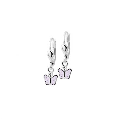 Zilveren oorhangers vlinder met paarse emaille