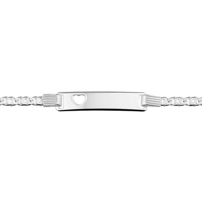 Rikkoert zilveren graveerarmband met valkenoog schakel en gestanst hartje 16 - 18 cm.