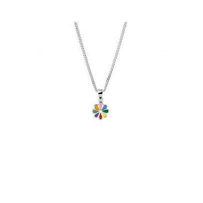 Rikkoert zilveren ketting met hanger emaille bloem 36 - 40 cm.