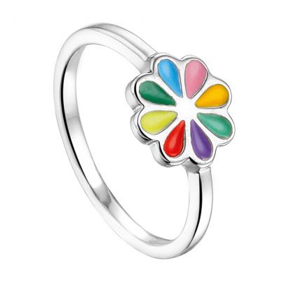 Rikkoert zilveren ring met bloem met emaille