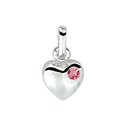 Rikkoert zilveren hanger hart met roze zirkonia