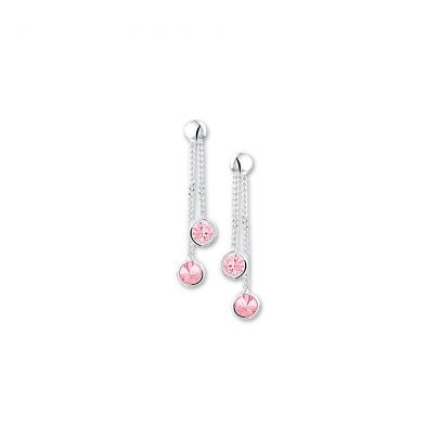 Rikkoert zilveren oorhangers met gourmet schakel en roze zirkonia's 28 mm.