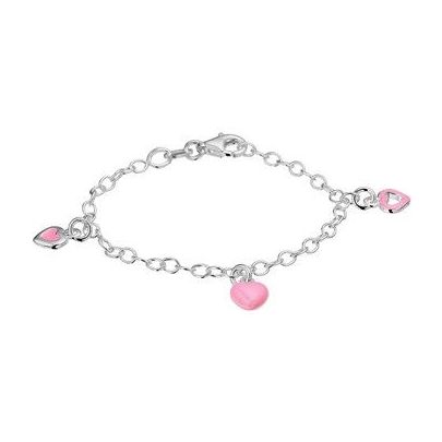 Rikkoert zilveren kinderarmbandje met roze hartjes 13 cm.
