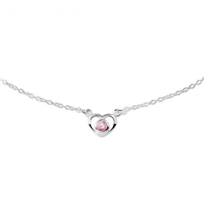 Rikkoert zilveren kinderketting met hartje en roze zirkonia 36 - 38 cm.
