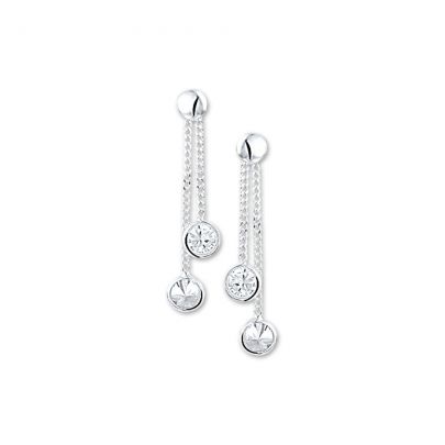 Rikkoert zilveren oorhangers met gourmet schakel en zirkonia's 28 mm.