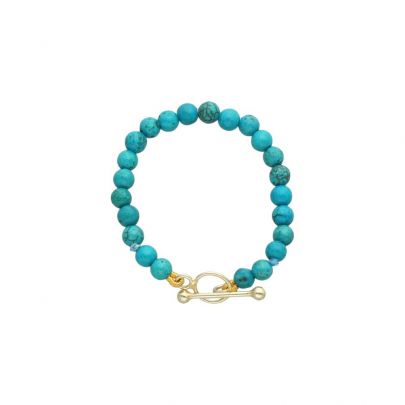 Rikkoert turquoise armbandje met geelgouden kapittelstokje 9 cm.
