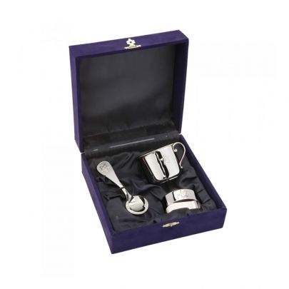 3-delig Zilveren cadeauset met dwarslepel, servetband en kinderbeker met ster, 3529-0.925
