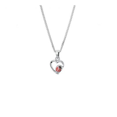 Rikkoert zilveren ketting met hanger hart met lieveheersbeestje 36 - 40 cm.