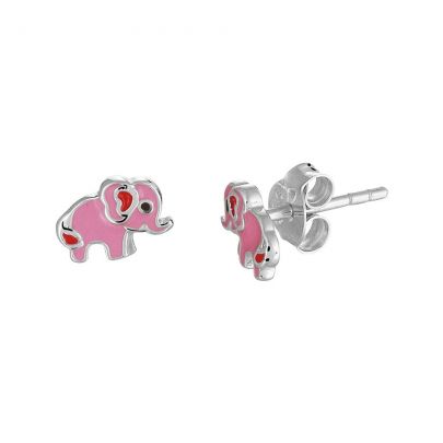 Rikkoert zilveren oorknoppen olifant met roze emaille
