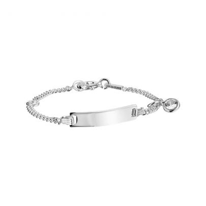Rikkoert zilveren graveerarmband met gourmet schakel en zirkonia 11 - 13 cm.
